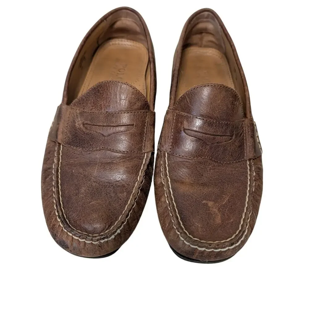 Polo Ralph Lauren Abner Loafers Mens 9.5 Brown Leather Penny Driver Shoes SlipOn
